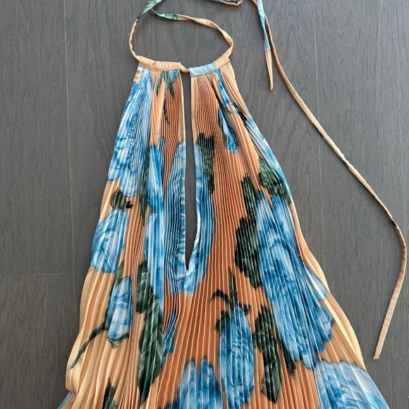 L'IDEE Boheme Yellow Floral Pleated Gown Maxi Dress Halter - Size US 6 - Picture 6 of 8